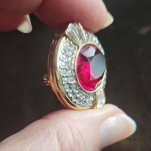 Vintage Nina Ricci Gold and Red Brooch with Ornate Design